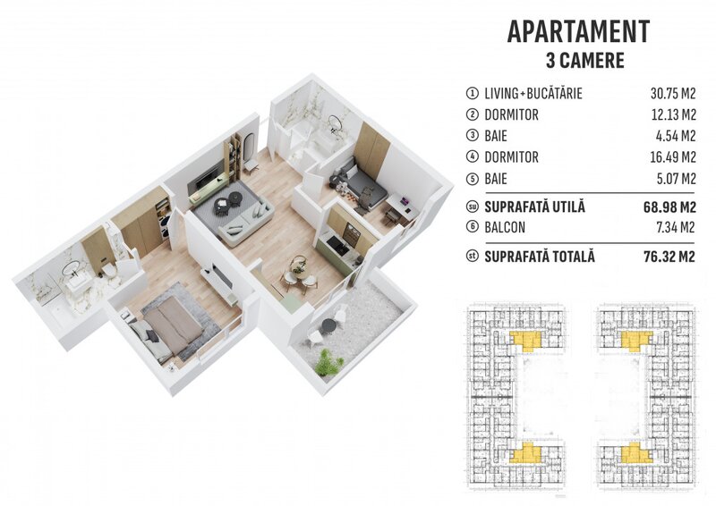 Berceni apartament 3 camere, comision 0%, direct dezvoltator